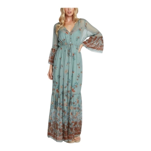 Anthropologie Willow & Clay Blue
Boho Floral Printed Chiffon Julia
Maxi Dress XS - Picture 1 of 8